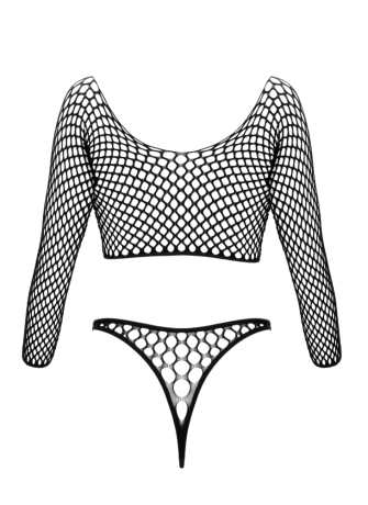 Bodystring en résille grosse maille noir Fantasy